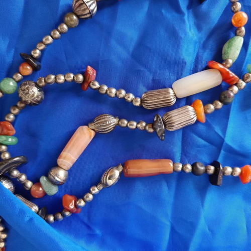 Vintage ‘80s Ethnic Tribal Nepal Necklace with Semi-Precious Stones and Metal Beads new, multicolor