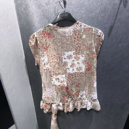Promod semi-transparent blouse with flowers like new, beige multicolor