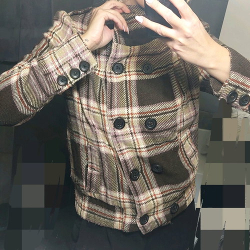 Checked brown coat like new, size large