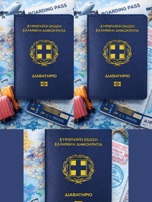 Κάλυμμα διαβατηρίου καινούργιο σετ 2+1 δώρο, μπλε PU