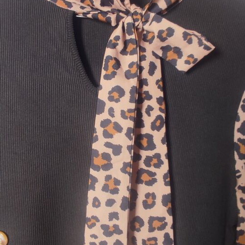 Mini dress black and leopard with bow neck Shein like new, size S/M