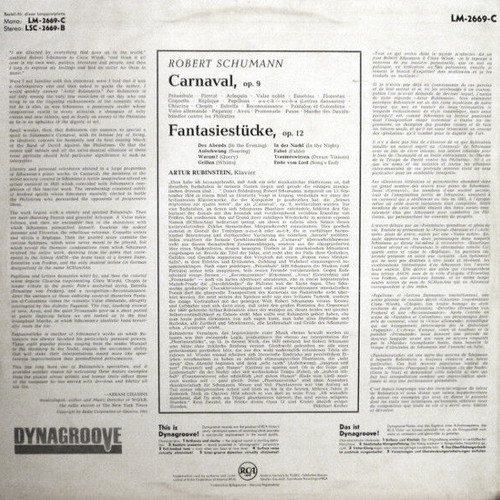 Rubinstein Schumann Carnaval Fantasiestücke vinyl record used