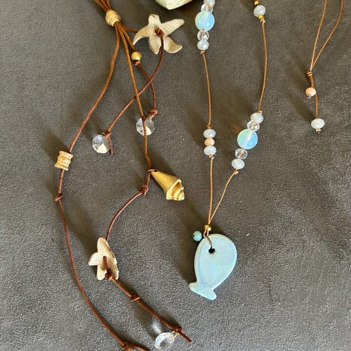 Fish necklace of very good quality and gift Necklace with leather decorations