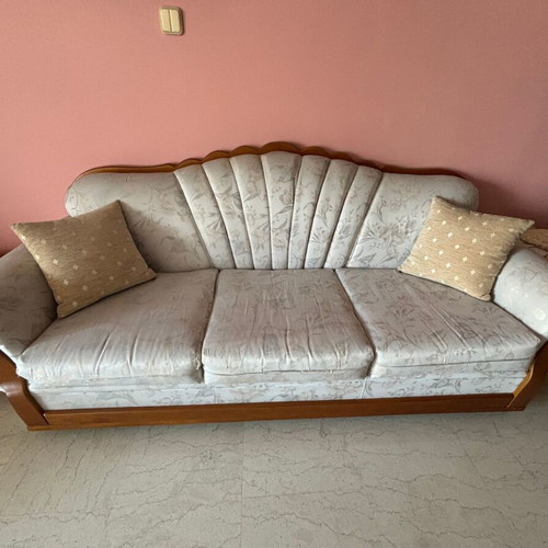 Living room furniture set used with sofa, armchair, covers, and table