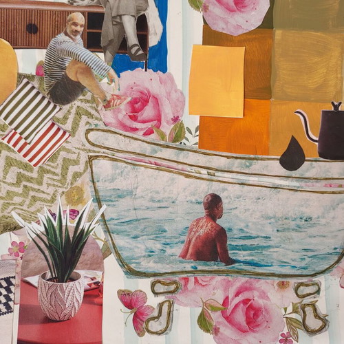 Interior Garden handmade artwork new, collage with painted details