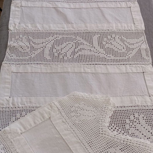 Set of 2 handmade crochet and fabric doilies
