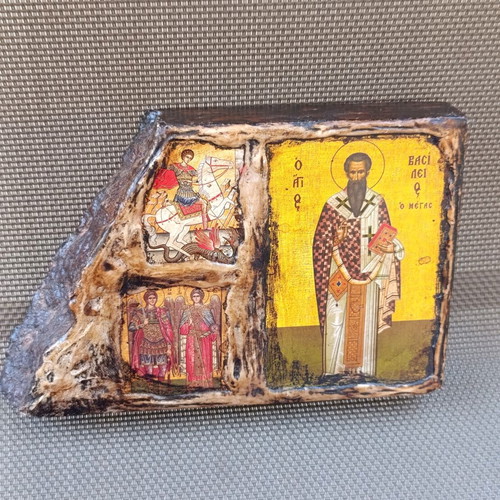 Religious icon composition on stone, 15x10 cm