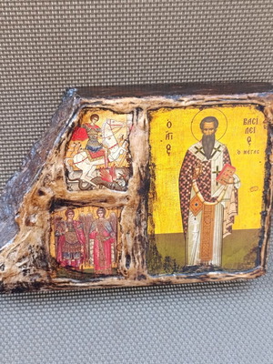 Religious icon composition on stone, 15x10 cm