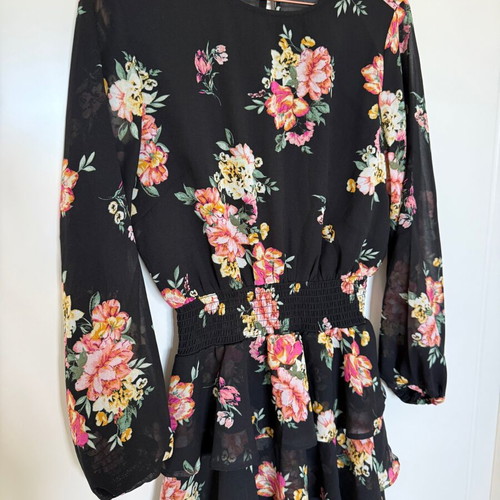 Black Floral Chiffon Mini Dress Gina Tricot used, size 38