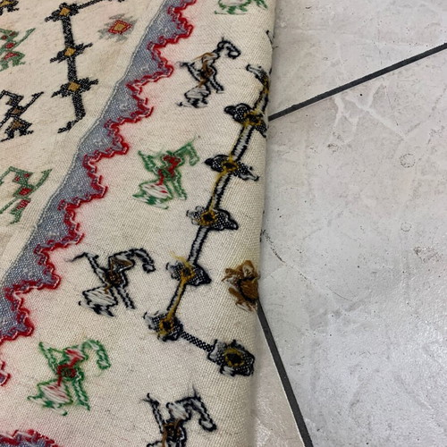 Cretan embroidered woven table runner 39x22.5 cm, cross stitch with fringes