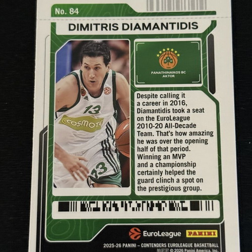 Panini Euroleague Contenders 2025-26 Dimitris Diamantidis card Panathinaikos