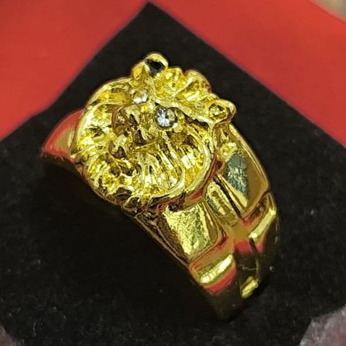 Lion Head Ring with Strass Gold Tone Luxury Statement New