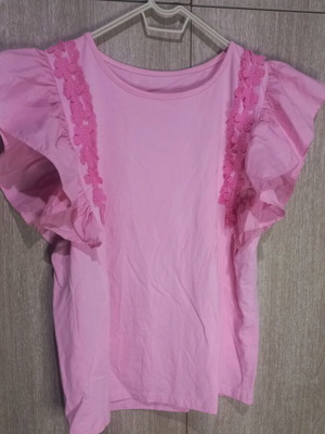 Pink short-sleeve blouse with embroidery L like new