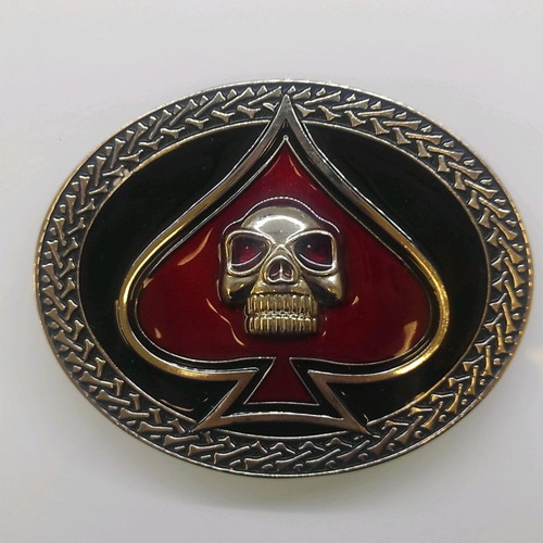Vintage συλλεκτική πόρπη ζώνης Ace of Spades με ανάγλυφη νεκροκεφαλή σαν καινούργια
