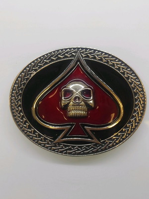Vintage Ace of Spades belt buckle with embossed skull like new