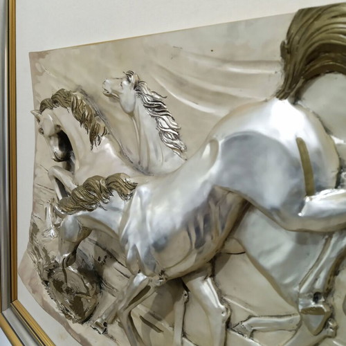 Wild Horses embossed painting from .925 silver new
