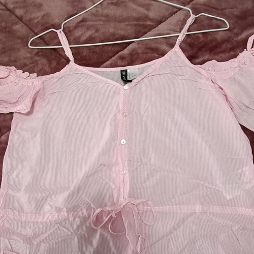 H&M blouse in soft pink with waist shirring, like new, size S