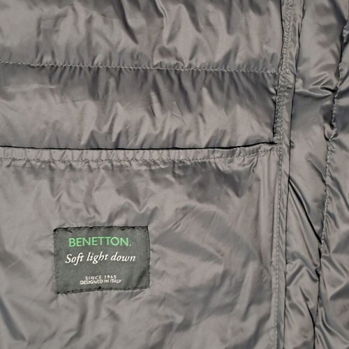 Benetton size Large (54) men's puffer down vest jacket used, blue-grey