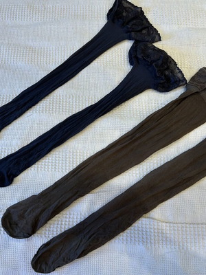 Stay up nylon socks grey and brown with lace, new, size M