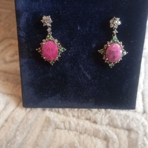 Silver and gold earrings with semi-precious stones like new