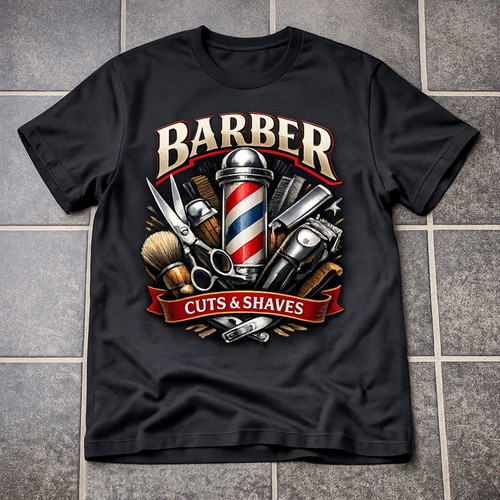 Barber T-Shirt black oversized with vintage cuts & shaves graphic