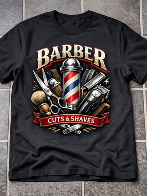 Barber T-Shirt black oversized with vintage cuts & shaves graphic