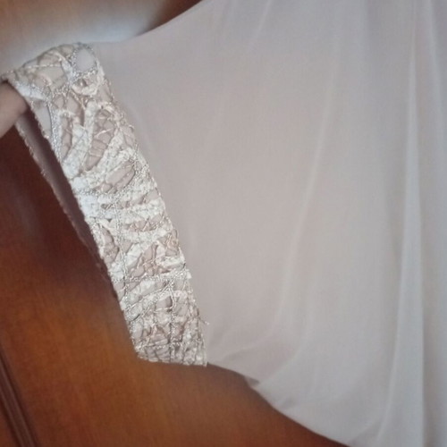 Forel 6XL / 52 / 24 beige and gold evening dress with lace and satin