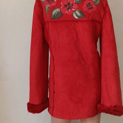 Kenzo women's coat red with floral motif like new, size S