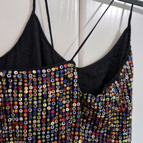 Balloon evening dress with sequins and elastic waist used, size M