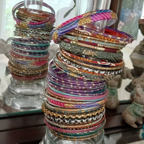 Indian glass bracelets like new, set of 54, colorful and decorated