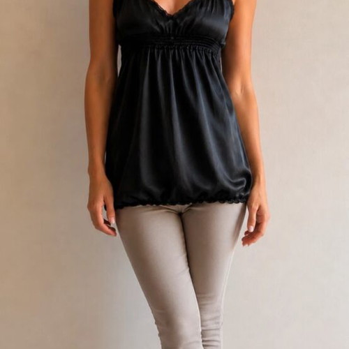 Raxevsky black satin blouse like new, size L