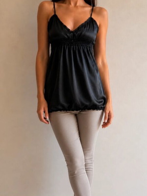 Raxevsky black satin blouse like new, size L