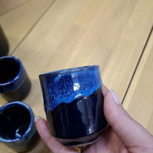 Ceramic wine set handmade, new, blue and black Fat Lava finish