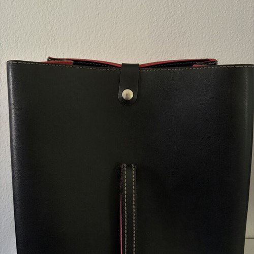 FRNC leather backpack used, black, handmade in Greece with chain wallet