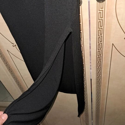 Long elastic dress black, like new, side slit, 95% viscose