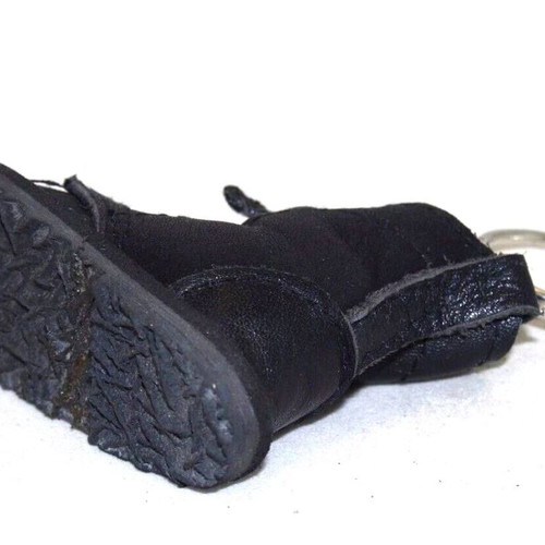 Keychain miniature black leather motorcycle boot new