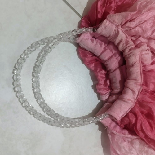 Handbag pink fuchsia fabric with beaded handles