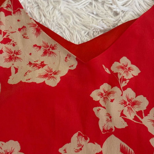 Pinko dress red with beige flowers like new, size XL, 100% silk