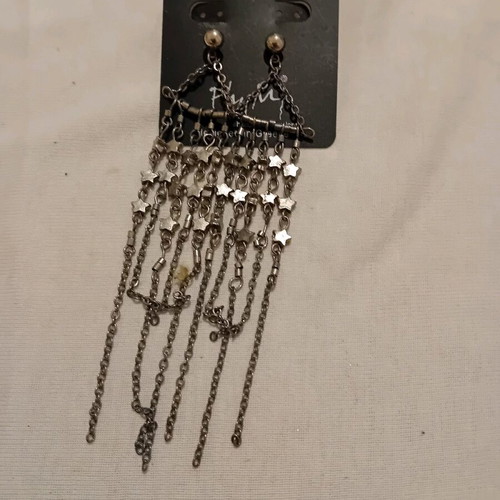 Long stud earrings with hanging silver chains, new