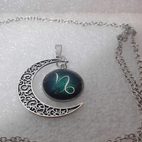 Capricorn Zodiac Crescent Moon Pendant Necklace like new