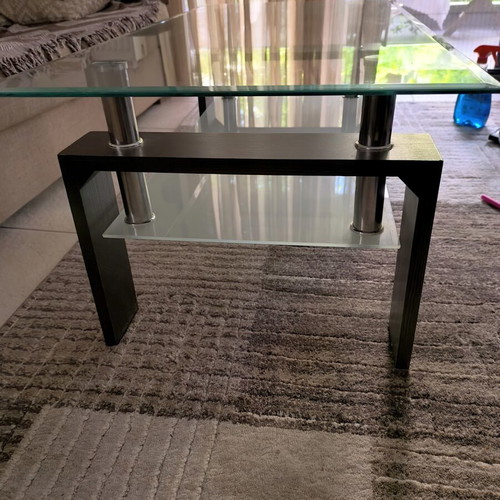 Modern coffee table used, glass and wood, 100x60x42 cm