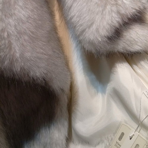 Fur coat new, eco-friendly, synthetic, one size, white with black patterns