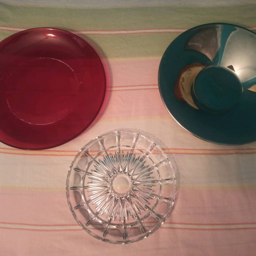 Serving platters used, pack of 3, crystal, glass, steel