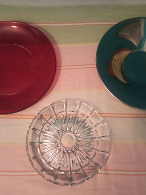 Serving platters used, pack of 3, crystal, glass, steel
