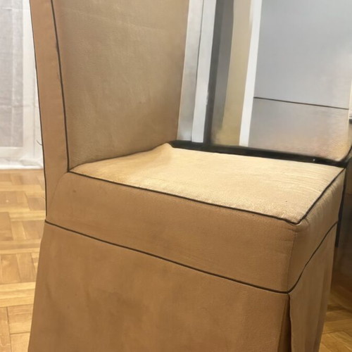 Dining Chairs used, set of 6, beige fabric with dark piping