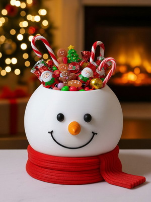 Snowman Christmas bowl with removable hat lid new