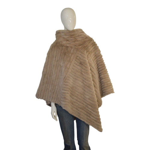 Armani Collezioni Rabbit Fur Poncho Cape Taupe Beige IT 44 US 8