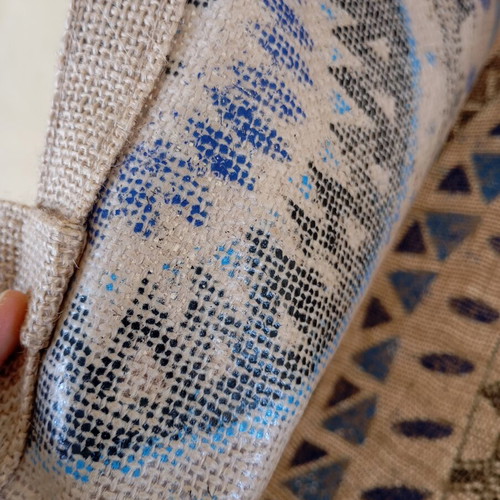 Beach bag from jute new, beige and blue