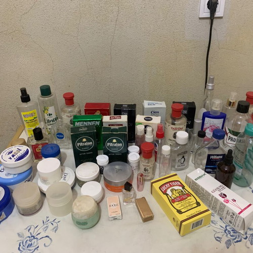 Empty jars, bottles, and sprayers used, assorted pack