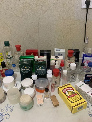 Empty jars, bottles, and sprayers used, assorted pack